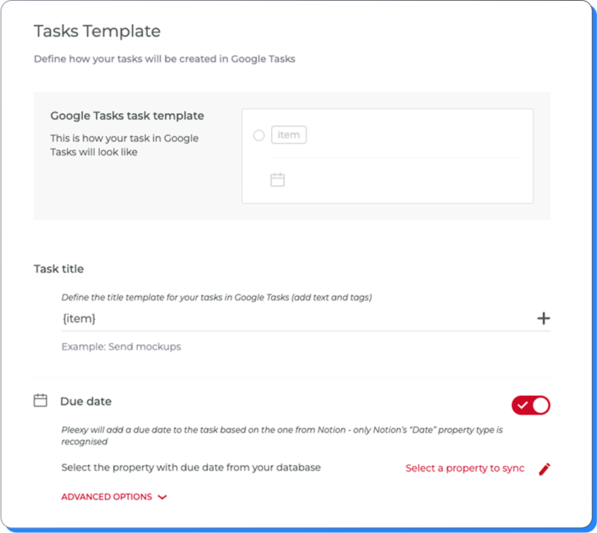 Customize how Pleexy creates your tasks in Google Tasks