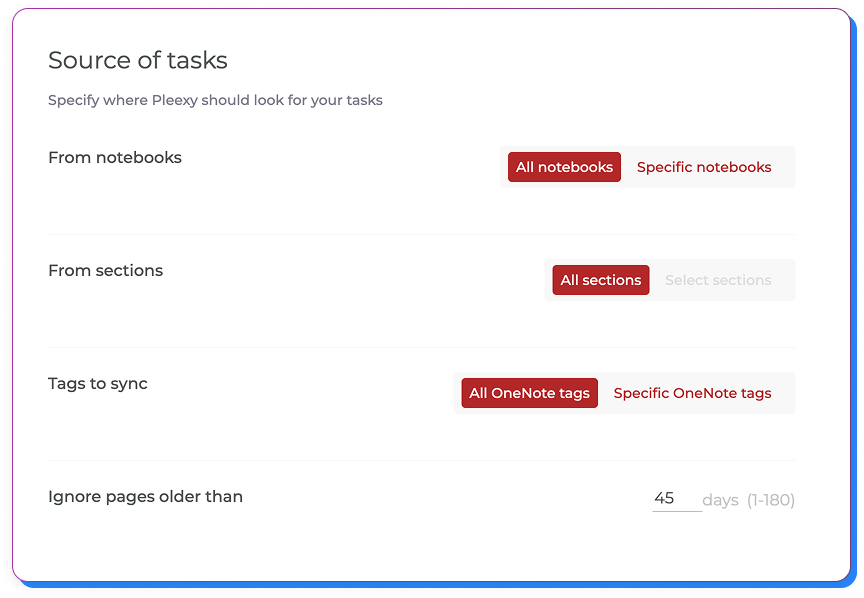 Configure how Pleexy searches for your tasks in OneNote