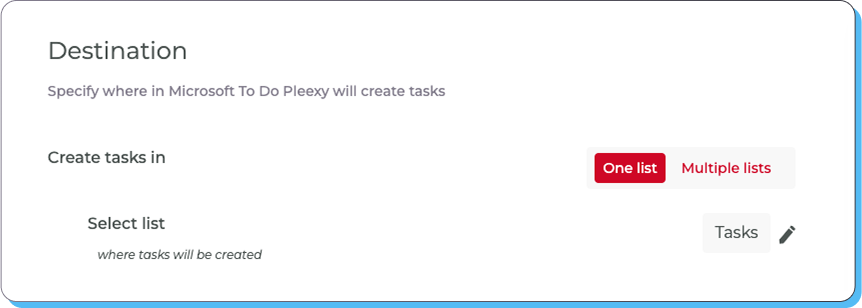 Specify where Pleexy should create your tasks in Microsoft To Do