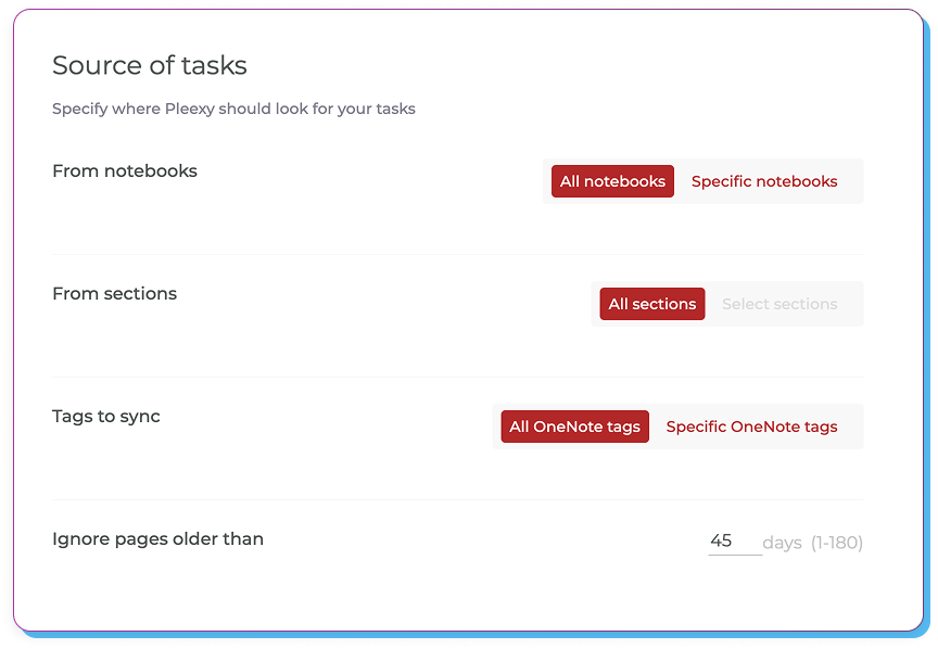 Configure how Pleexy searches for your tasks in OneNote