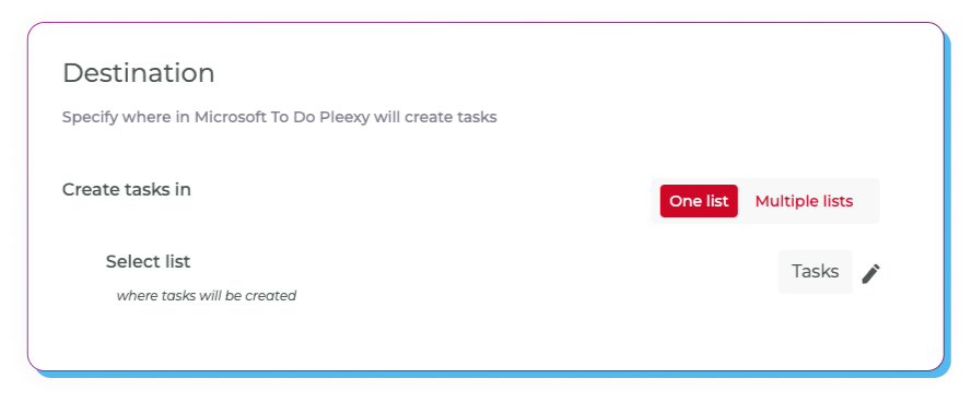 Specify where Pleexy should create your tasks in Microsoft To Do