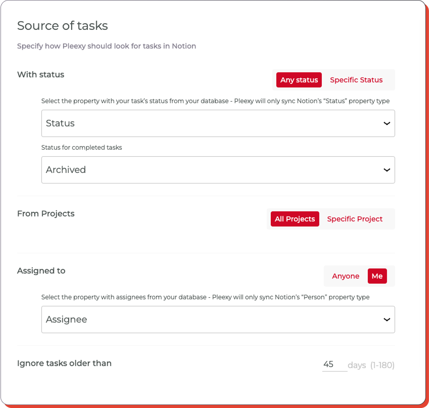 Configure how Pleexy searches for your tasks in Notion