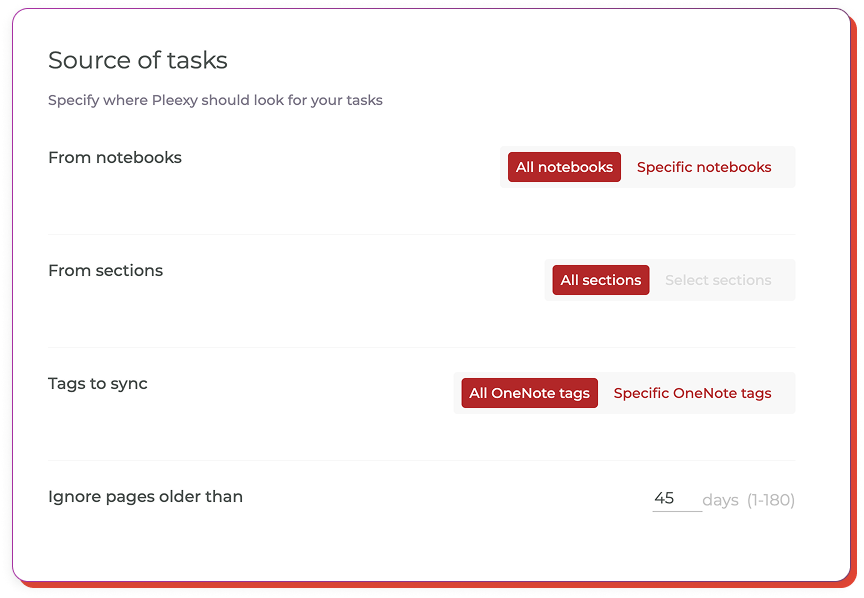 Configure how Pleexy searches for your tasks in OneNote